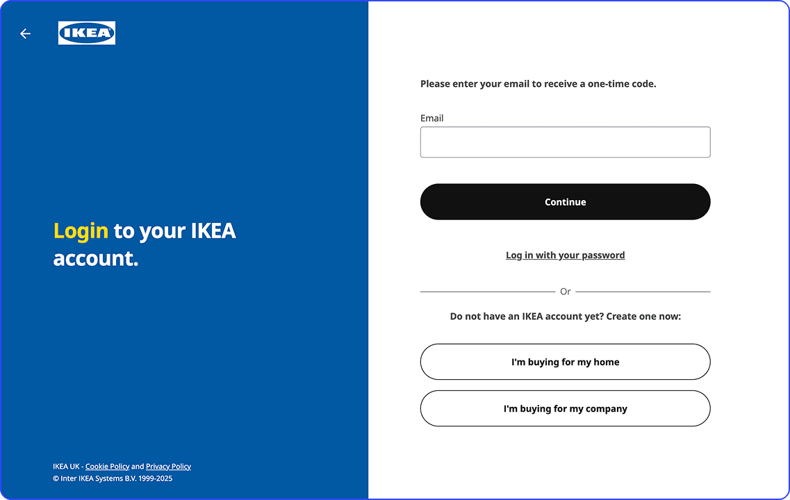 IKEA login page