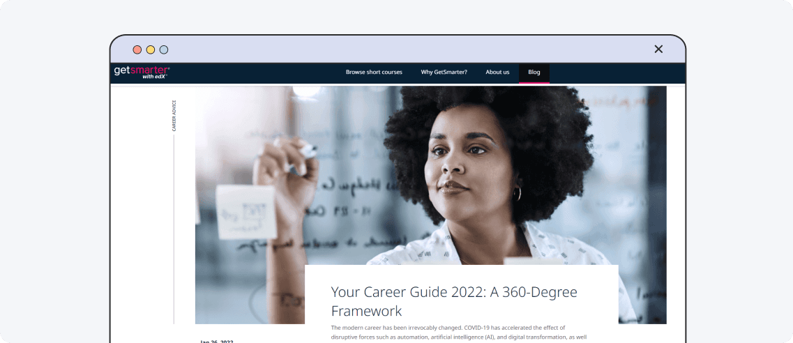  GetSmarter, example of an educational blog design
