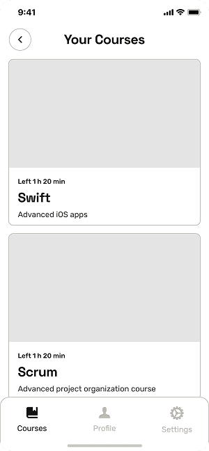 Your Courses screen wireframe for EasyCoursy