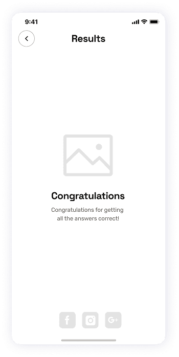 Wireframe of the EasyCoursy app-s quiz results screen
