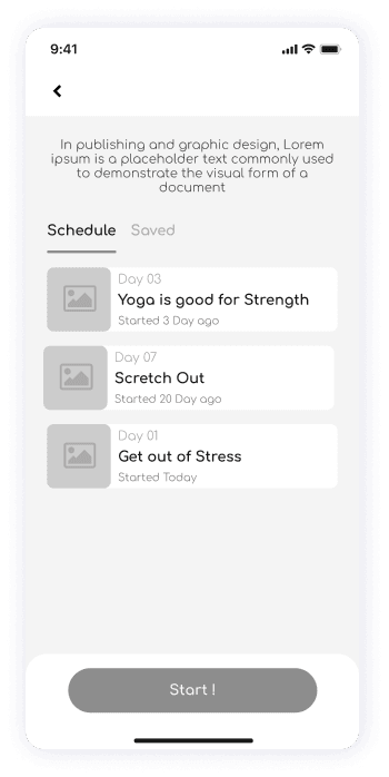 Wireframe of ShareFit app schedule screen