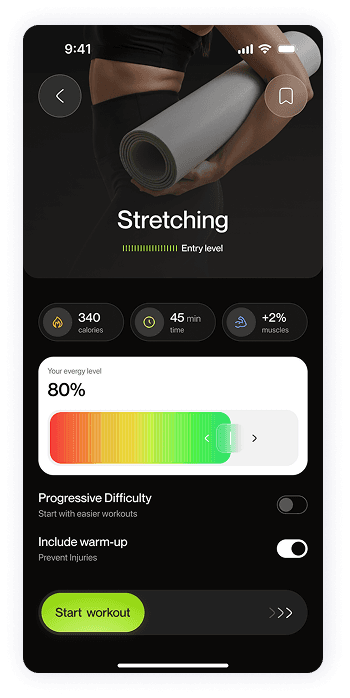 UI design of Fitty session readiness screen