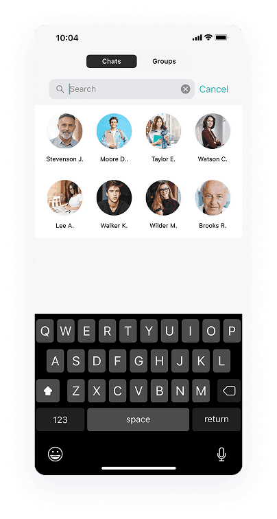 UI design of the University Student app-s chat search screen