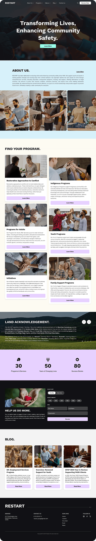 UI design of the RESTART homepage