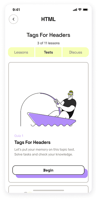 UI design of the EasyCoursy app-s HTML test screen