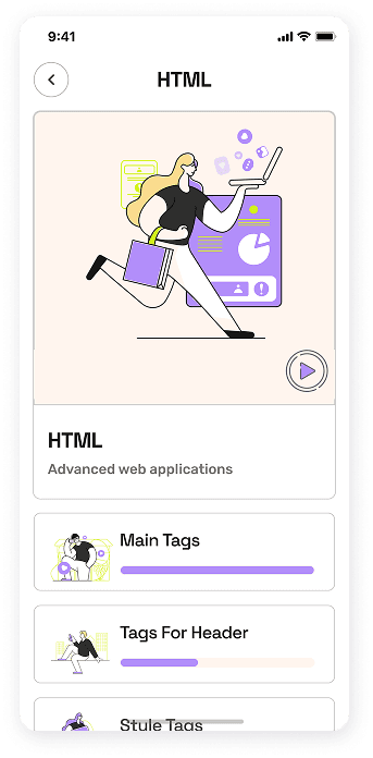 UI design of the EasyCoursy app-s HTML course screen