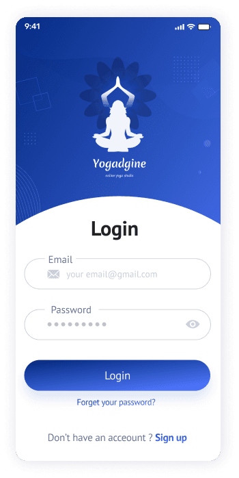 Yogadgine app login screen design