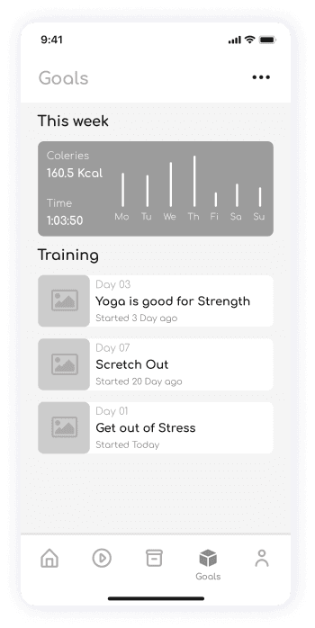 Wireframe of ShareFit app goals screen