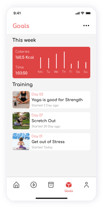 UI design of ShareFit app goals screen