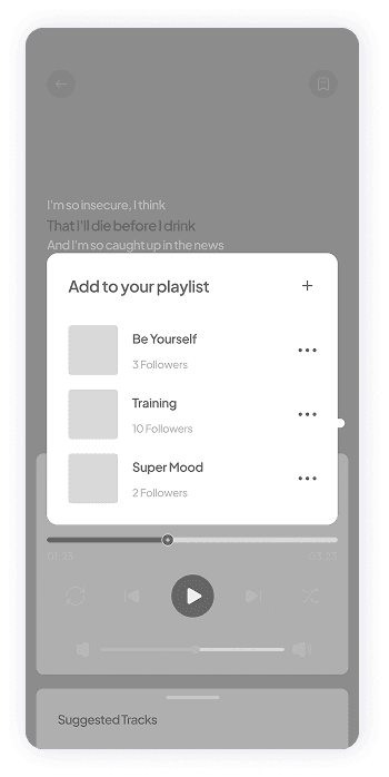 Wireframe of Muzz app playlist addition screen
