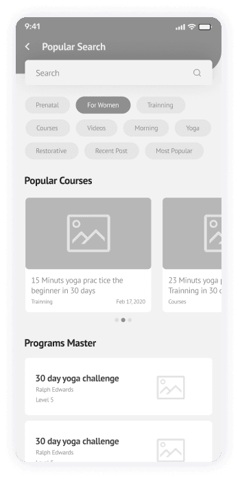 Wireframe of the Yogadgine popular search page
