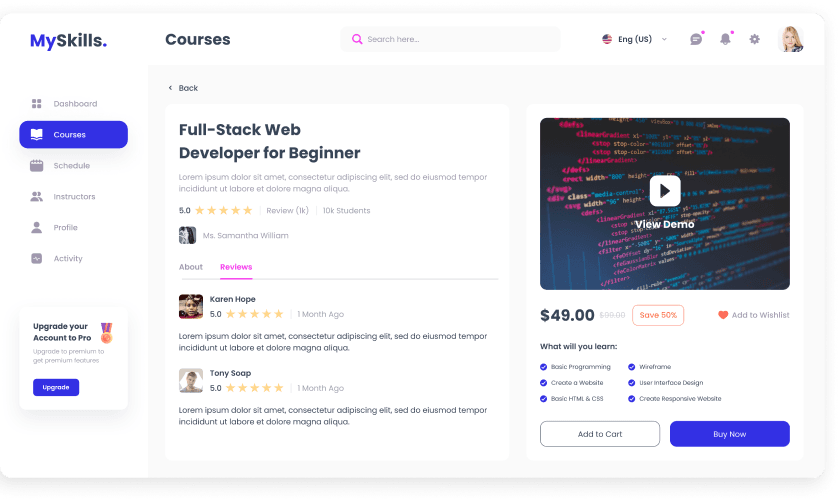 UI design of MySkills course details page
