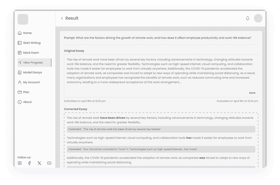 Wireframe of Writemaster progress screen