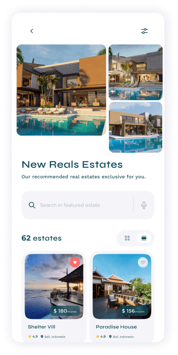 UI design of Turveyor recommended estates page