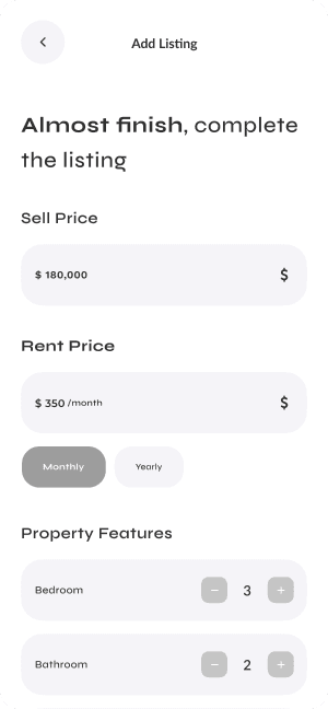 Wireframe of Turveyor final listing details screen