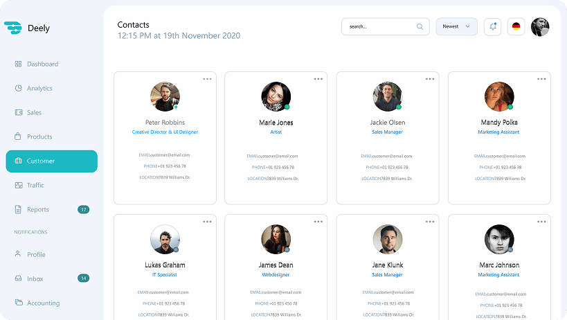 Deely customer dashboard design