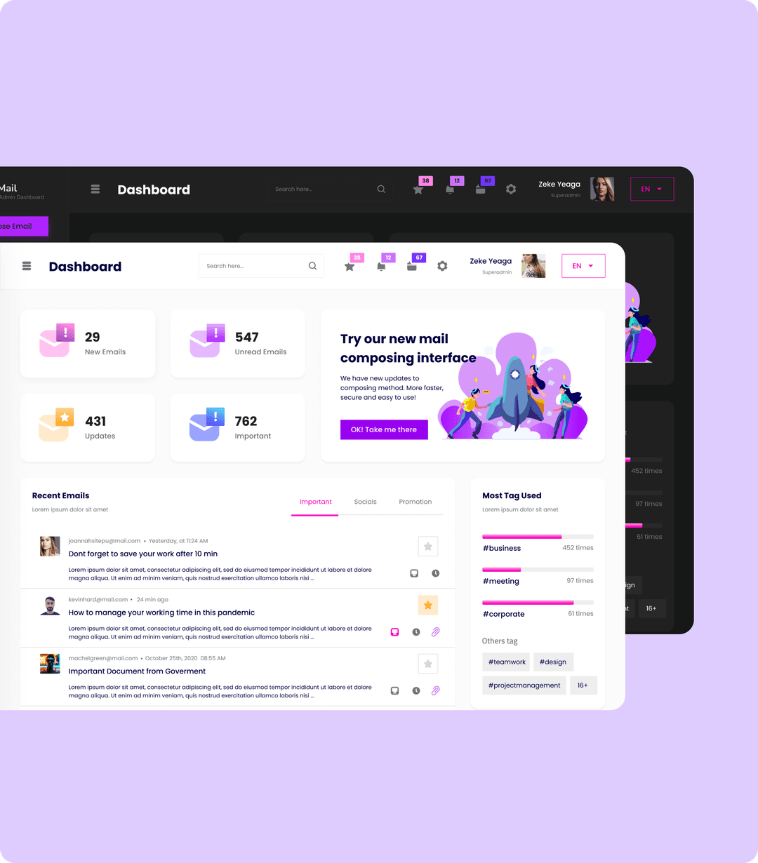 MyMail comprehensive dashboard feature