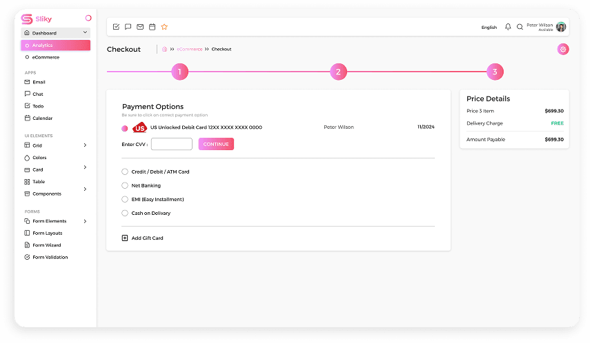 Sliky CRM checkout screen payment selection