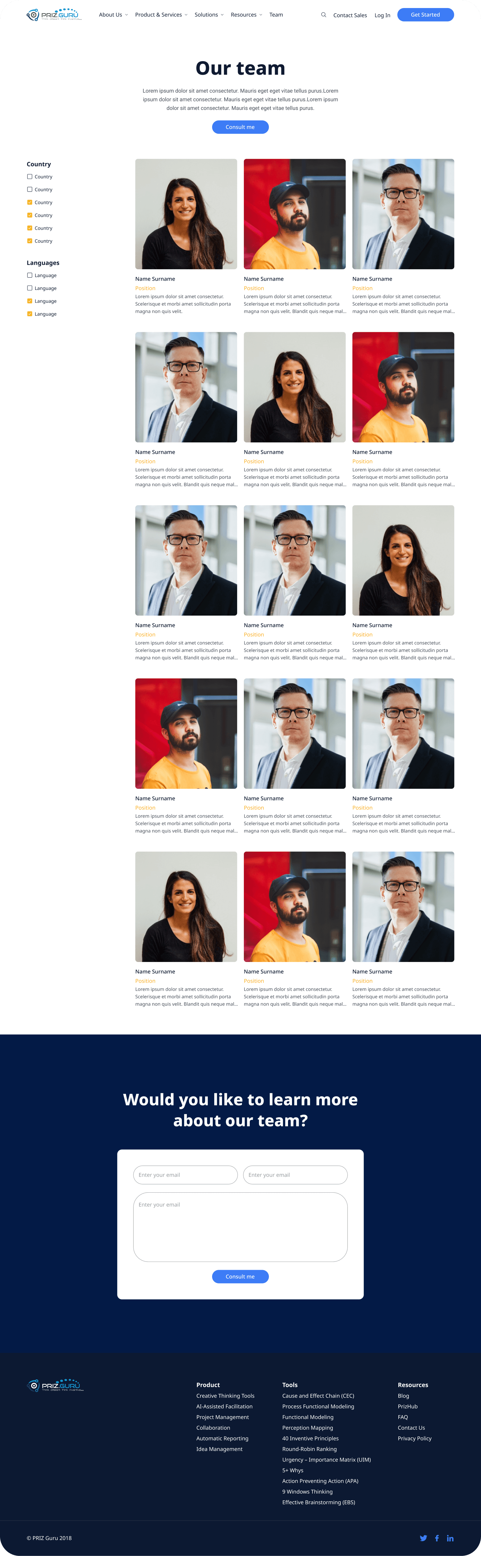 UI design of PrizGuru about us page