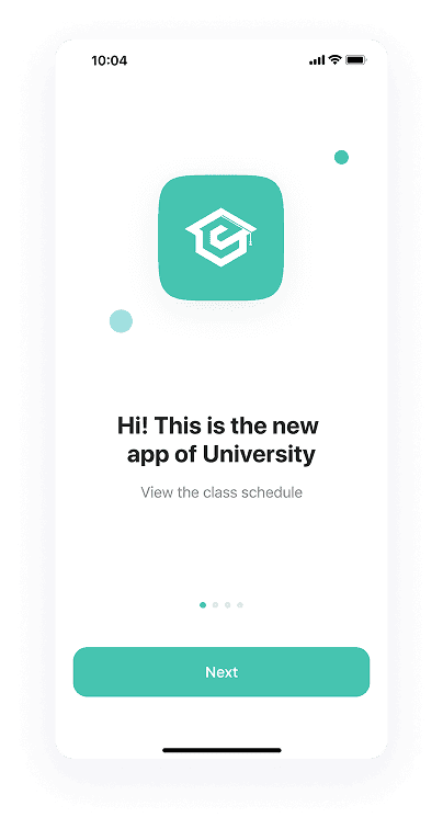 UI design of the University Student app-s welcome screen