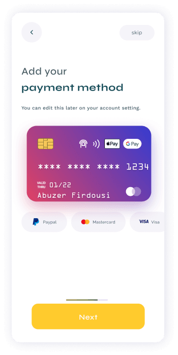 UI design of Turveyor payment method screen