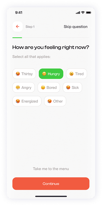 Have Meal app virtual assistant question screen UI design