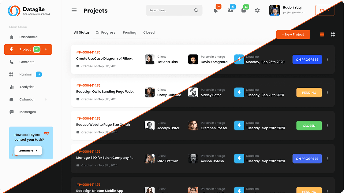 Datagile SaaS admin dashboard design