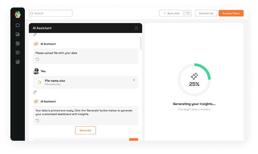 ChatBot interface design featuring insights generation process