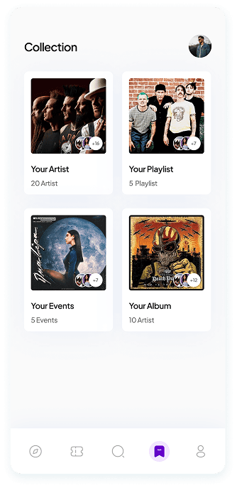 UI design of Muzz app collection screen