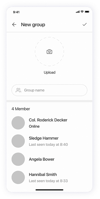 Wireframe of Splash app-s new group creation screen