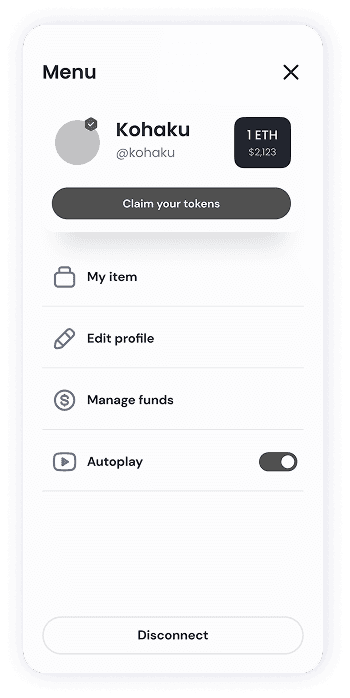 NFT Store menu screen wireframe
