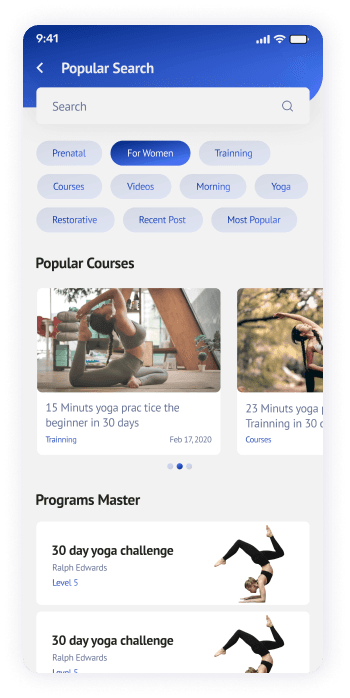 UI design of the Yogadgine app popular search screen