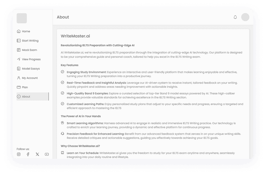 Wireframe of Writemaster platform about page