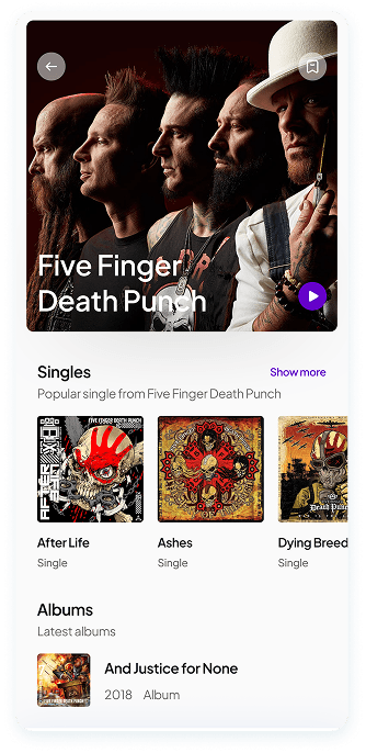 UI design of Muzz app artist profile screen