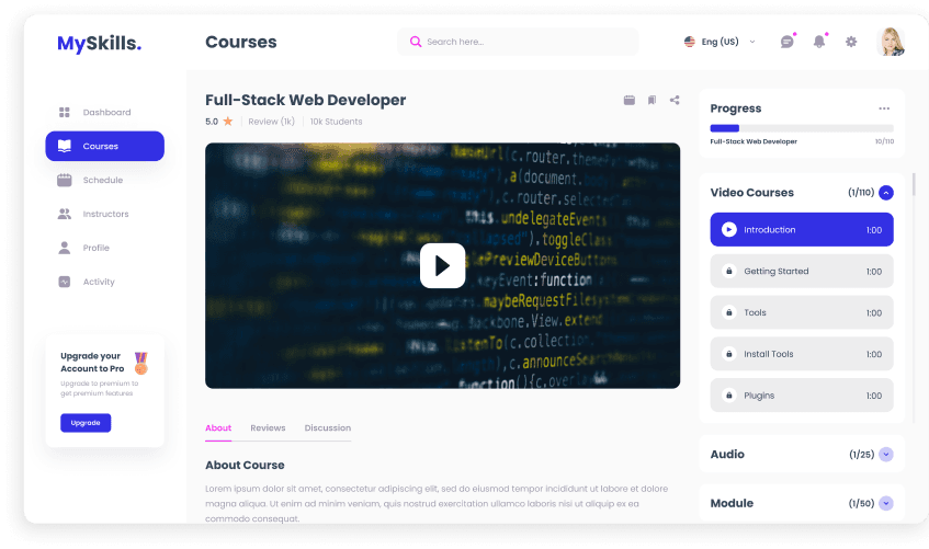 UI design of MySkills video course page