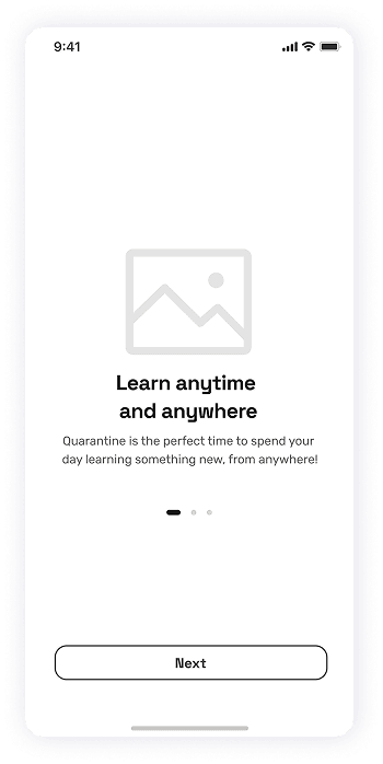 Wireframe of the EasyCoursy app-s onboarding screen