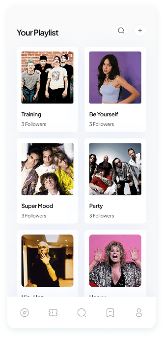 UI design of Muzz app playlist screen