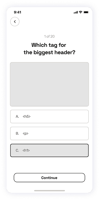 Wireframe of the EasyCoursy app-s quiz screen
