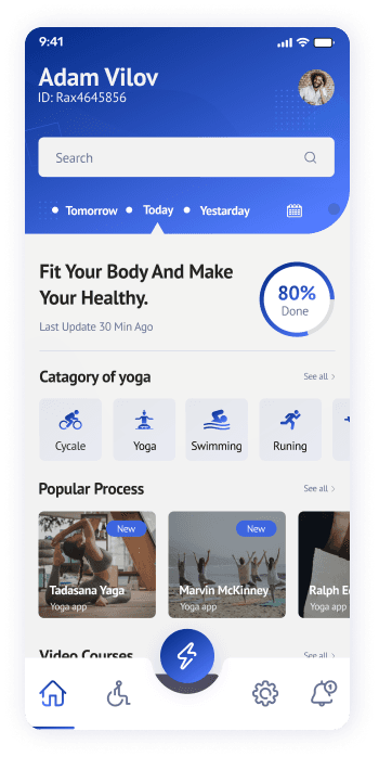 UI design of the Yogadgine app home screen