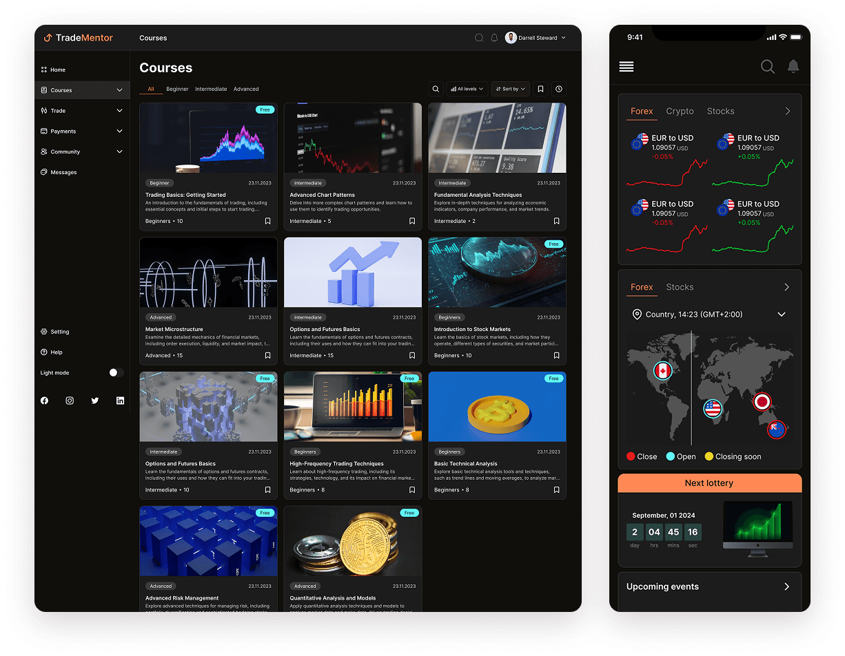 TradeMentor web app design