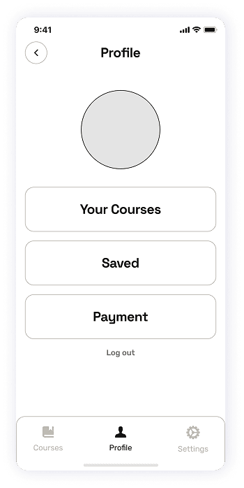 Wireframe of the EasyCoursy app-s profile screen