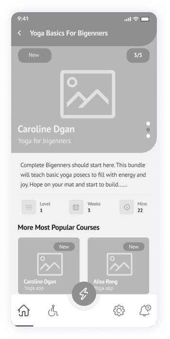 Wireframe of the Yogadgine app course details page