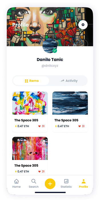 NFT Store personal profile screen UI design