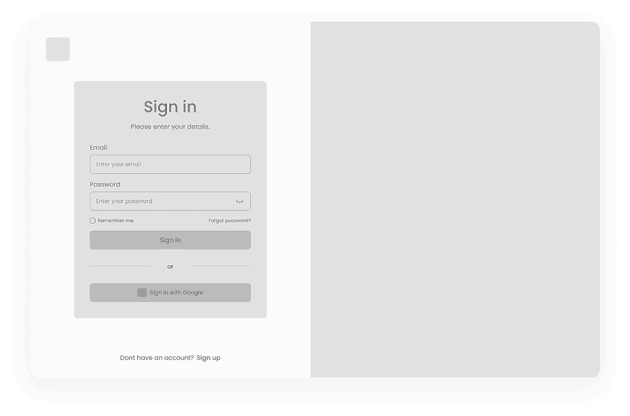 Wireframe of Writemaster sign-in screen