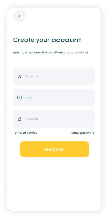 UI design of Turveyor registration screen