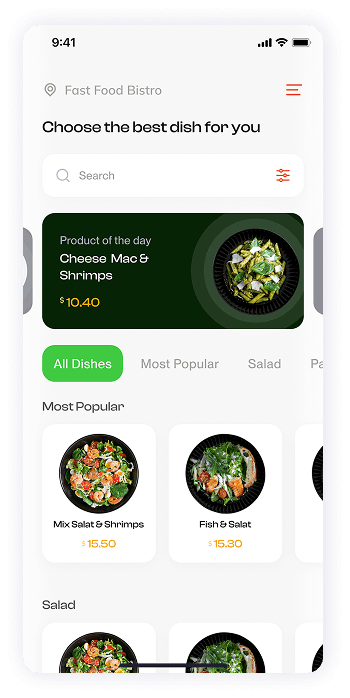 Have Meal app menu browsing screen UI design