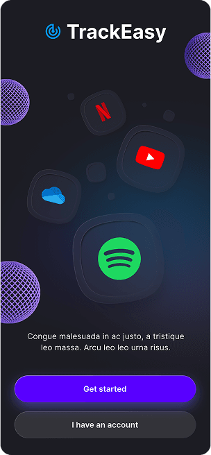 Welcome screen UI design of TrackEasy app