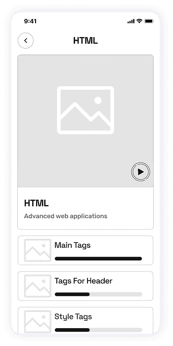 Wireframe of the EasyCoursy app-s HTML course screen