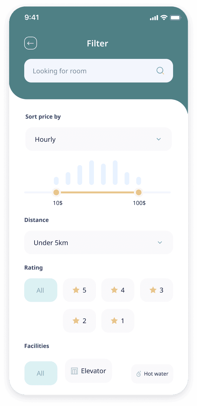 E-booking app search parameters