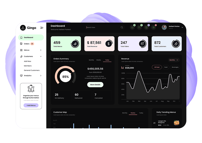 Admin panel for restaurant owners design